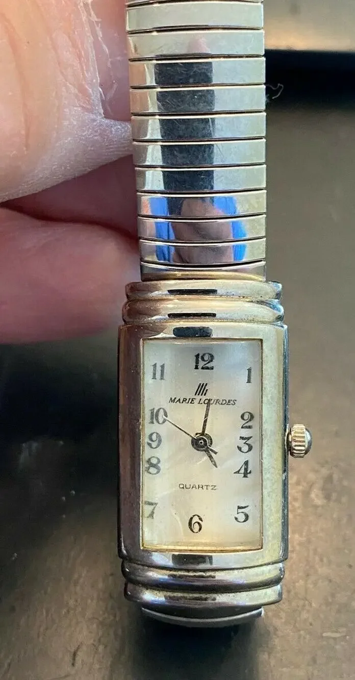 Women's Marie Lourdes Watch, Silver Tone, Expansion Band, Thick Crystal